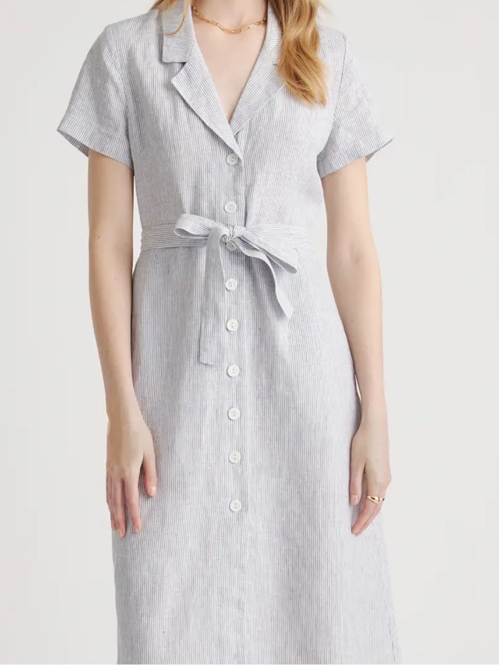 Quince NWT 100% European Linen Button Front Dress sz XL blue / white Striped